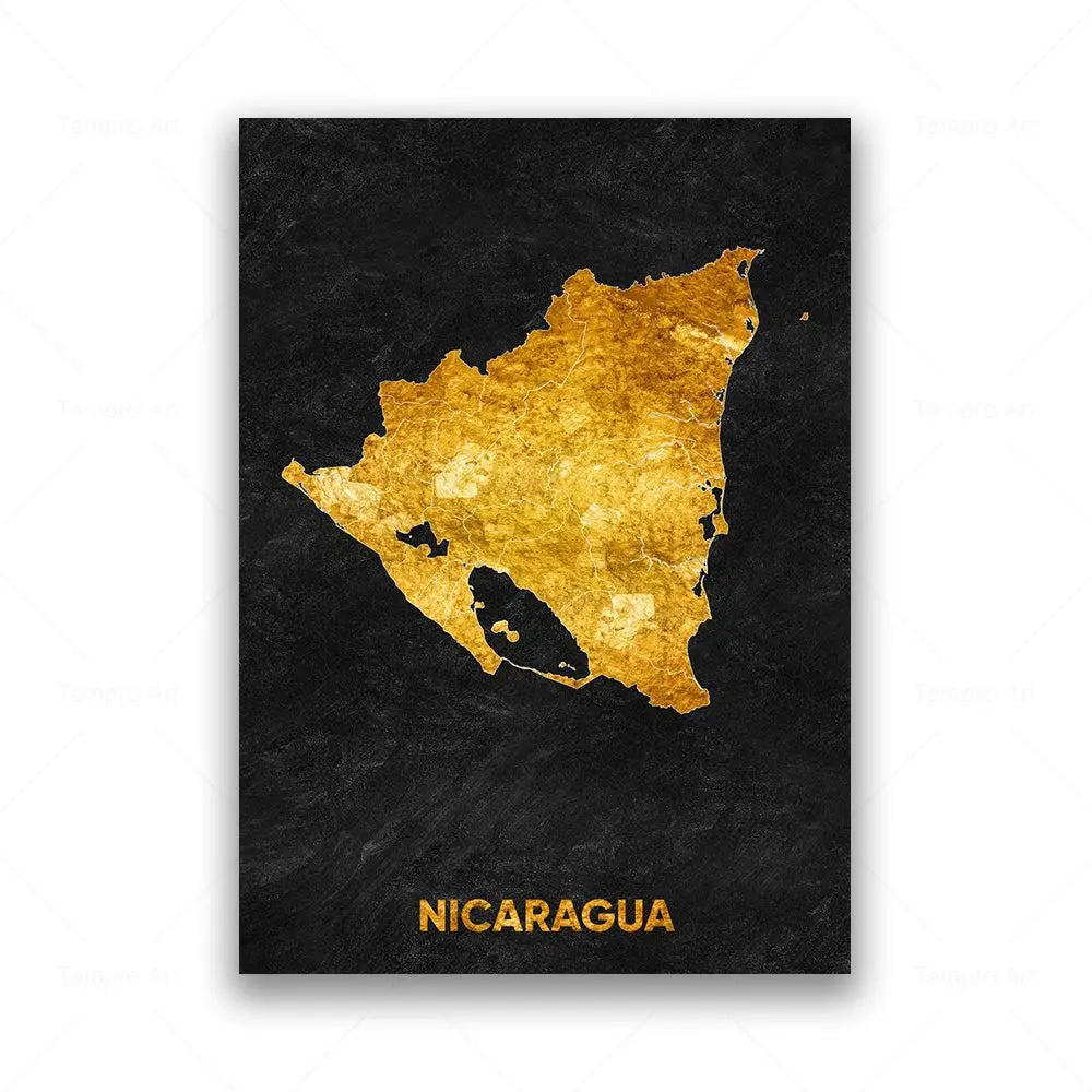 Tableau Carte en Noir et Or - Nicaragua