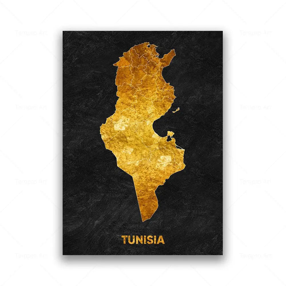 Tableau Carte en Noir et Or - Tunisie