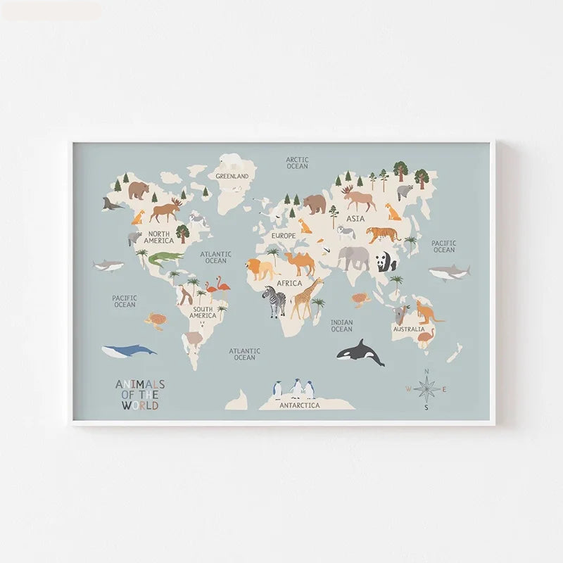 Poster éducatif Carte du Monde des Animaux