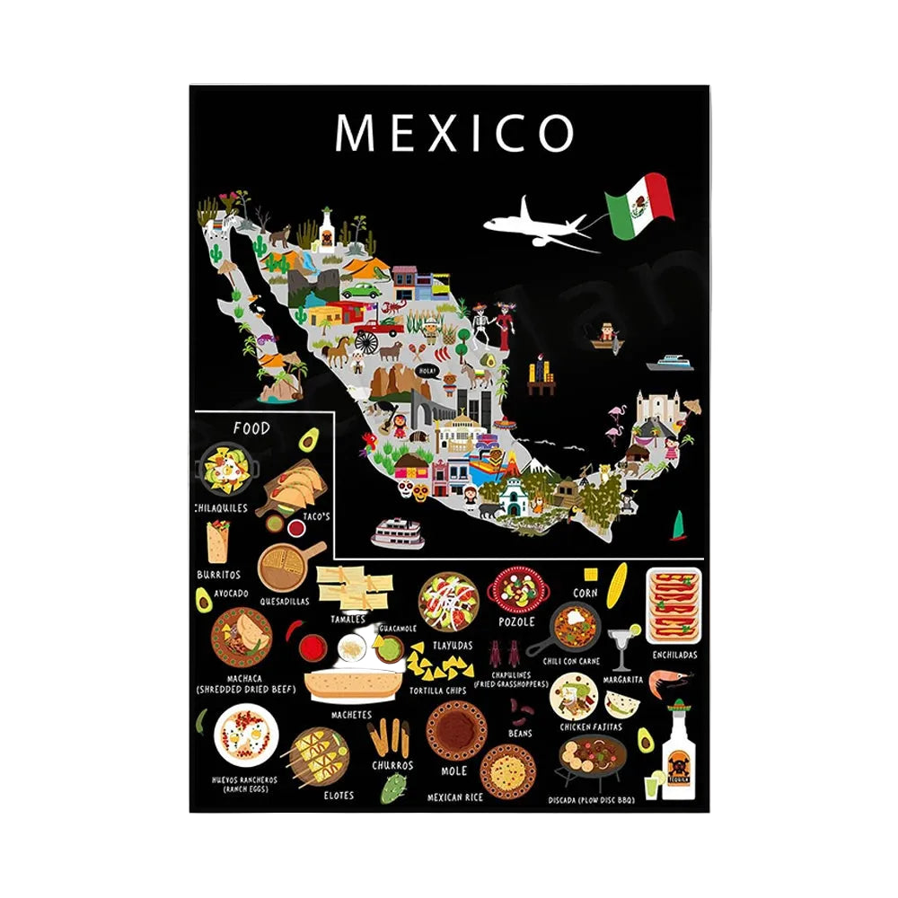 Poster Carte Gastronomique & Culturelle du Mexique