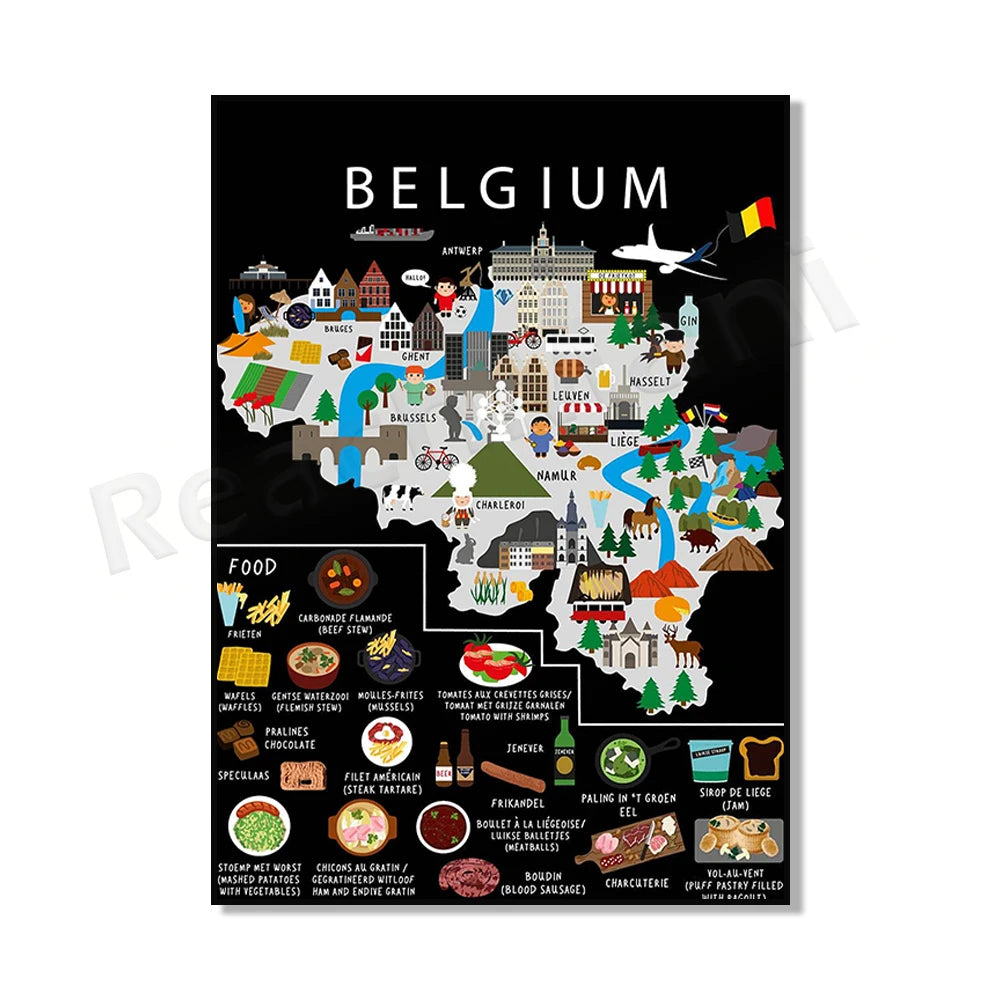 Poster Carte Gastronomique & Culturelle de l'Italie