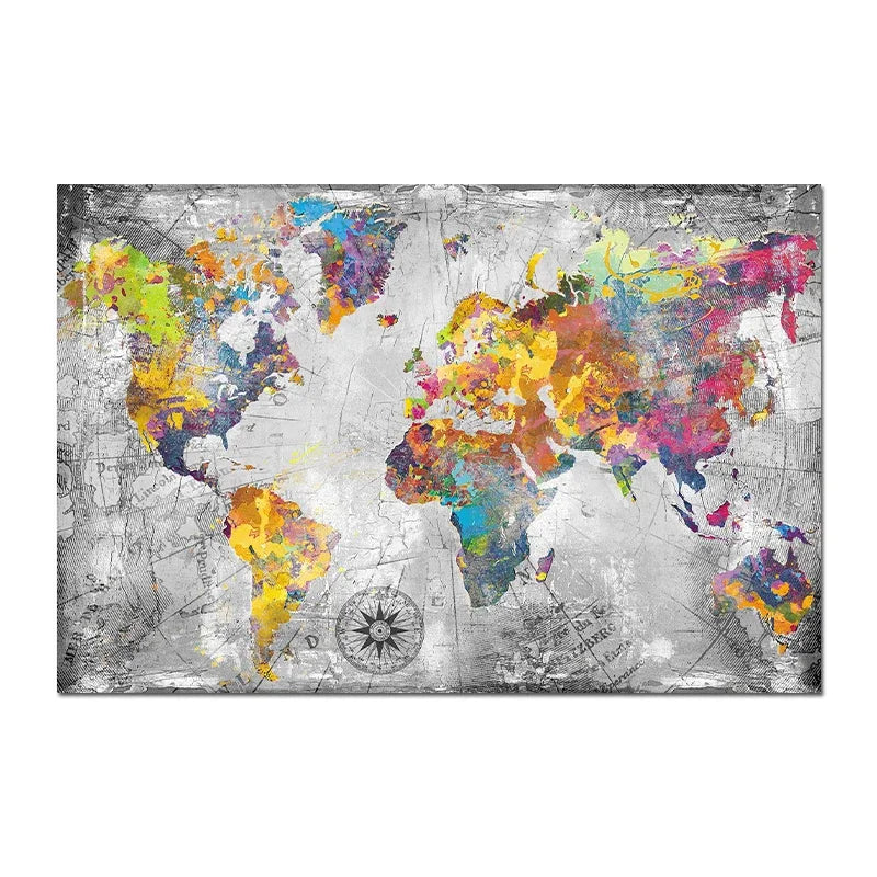 Carte du Monde décorative moderne – Poster murale design multicolore