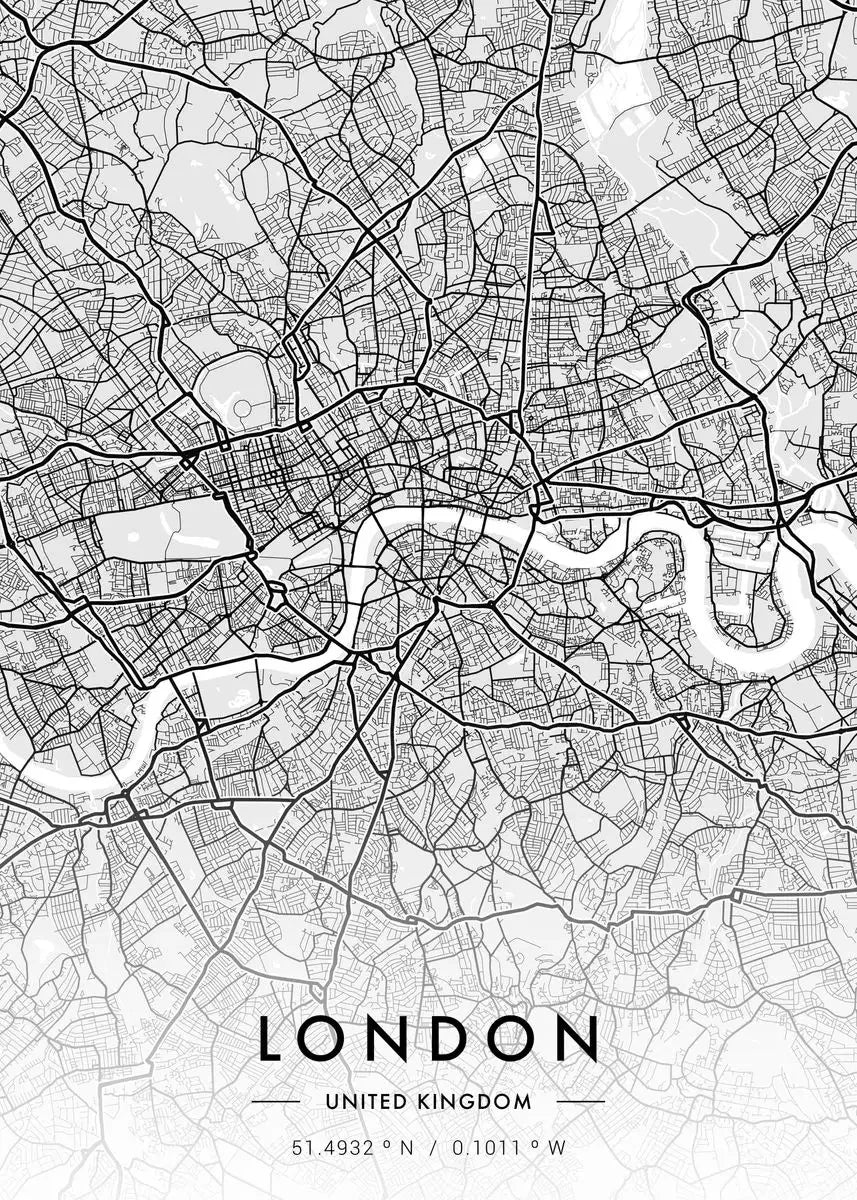 Carte de New Yo – Affiche Murale en Noir et Blanc