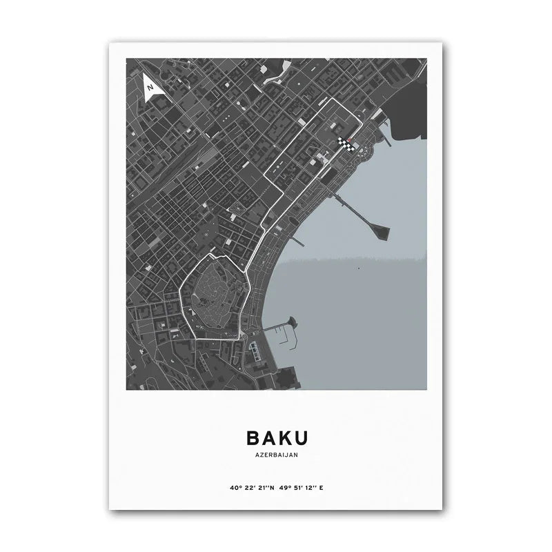 Affiche F1 – Carte du Circuit de Baku - Azerbaïdjan
