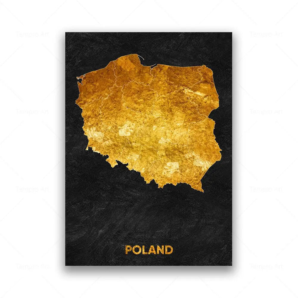 Tableau Carte en Noir et Or - Pologne