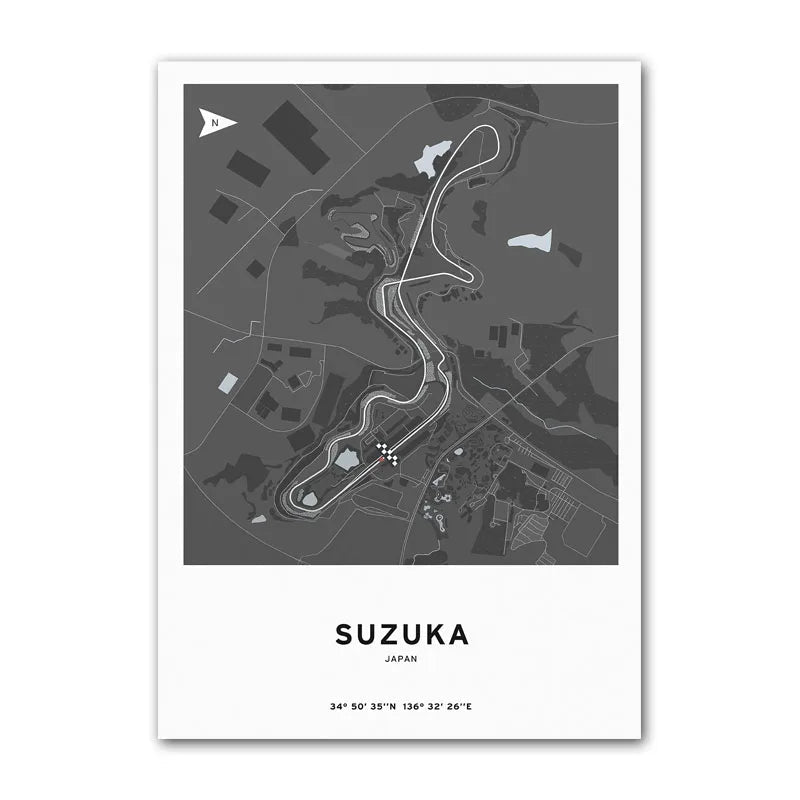 Affiche F1 – Carte du Circuit de Suzuka - Japon