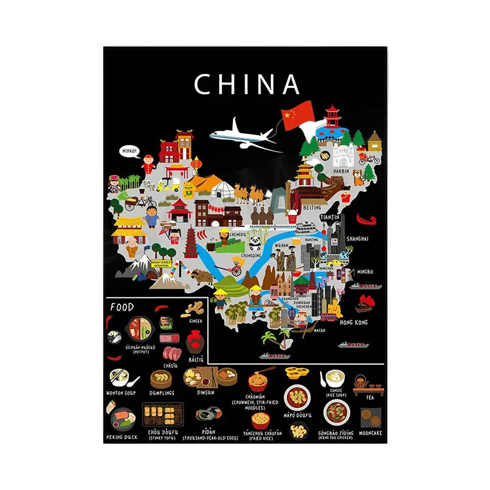 Poster Carte Gastronomique & Culturelle de Chine