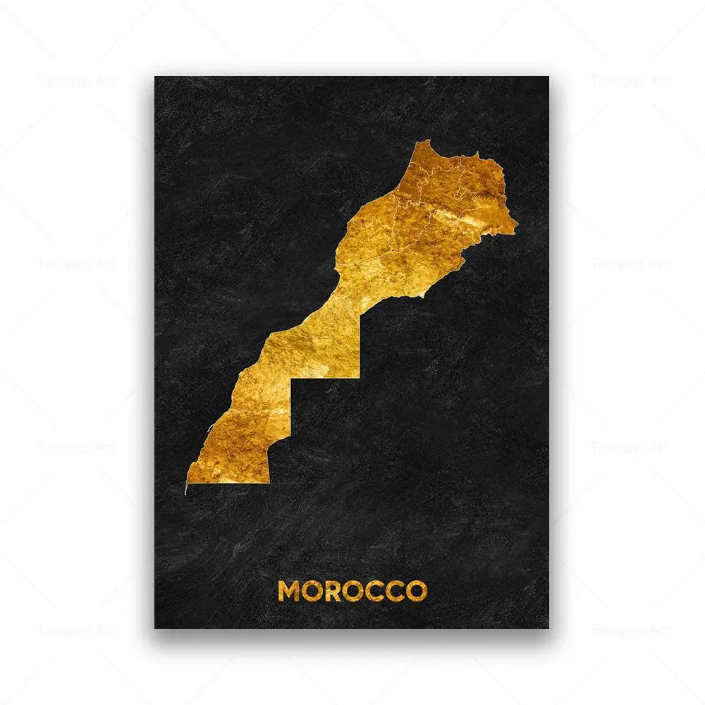 Tableau Carte en Noir et Or - Maroc