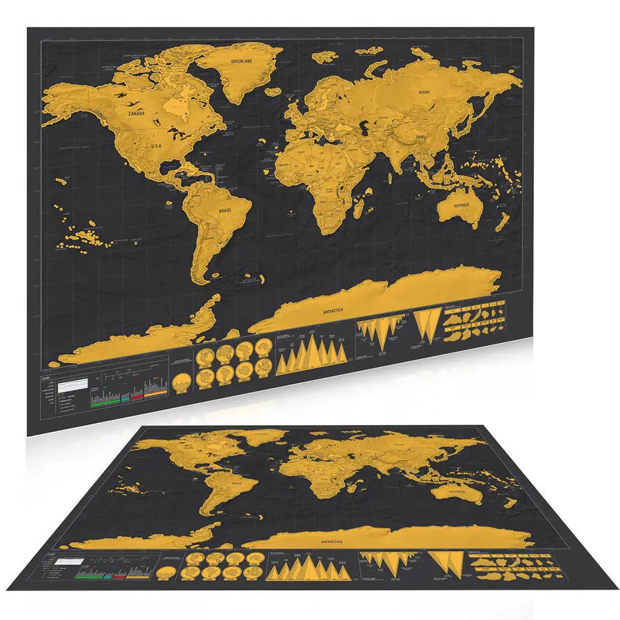 Carte du Monde à Gratter noire et dorée, pour suivre vos voyages