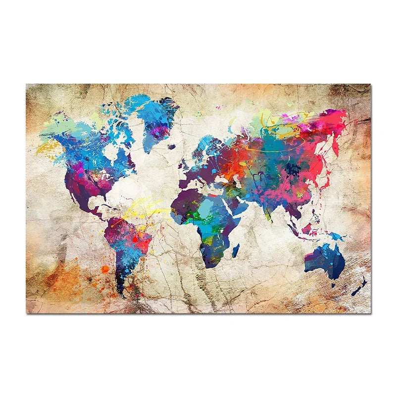 Carte du Monde décorative moderne – Poster murale design multicolore