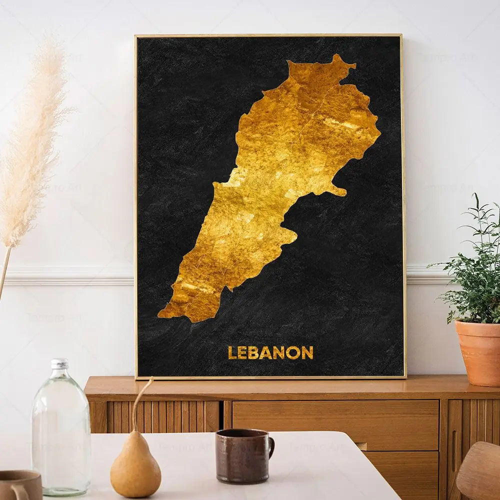 Tableau Carte en Noir et Or - Liban