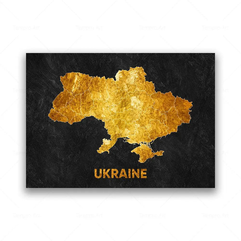 Tableau Carte en Noir et Or - Ukraine