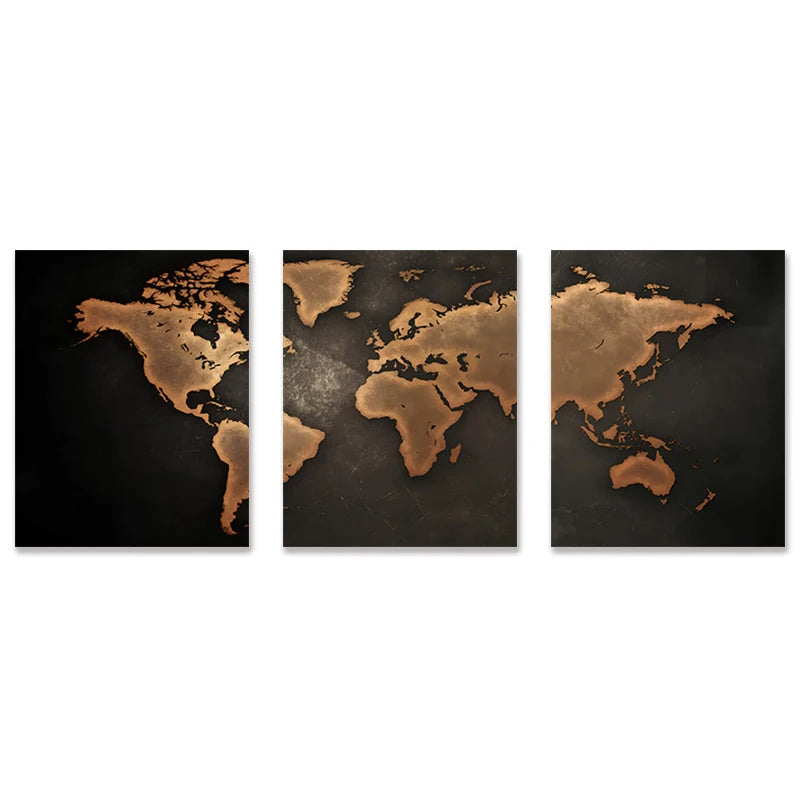 Carte du monde triptyque en 3 panneaux
