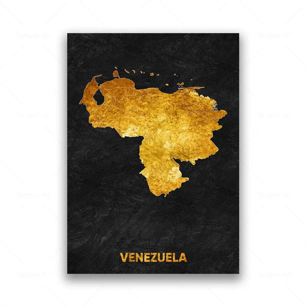 Tableau Carte en Noir et Or - Venezuela