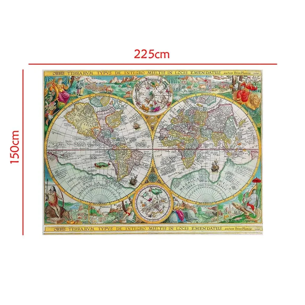 Tableau Carte du Monde Renaissance, Illustrations Zodiacales. Impression sur Toile 150x225cm