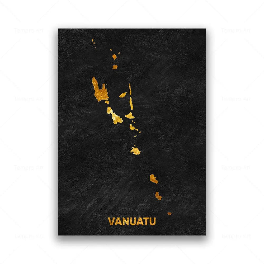 Tableau Carte en Noir et Or - Vanuatu