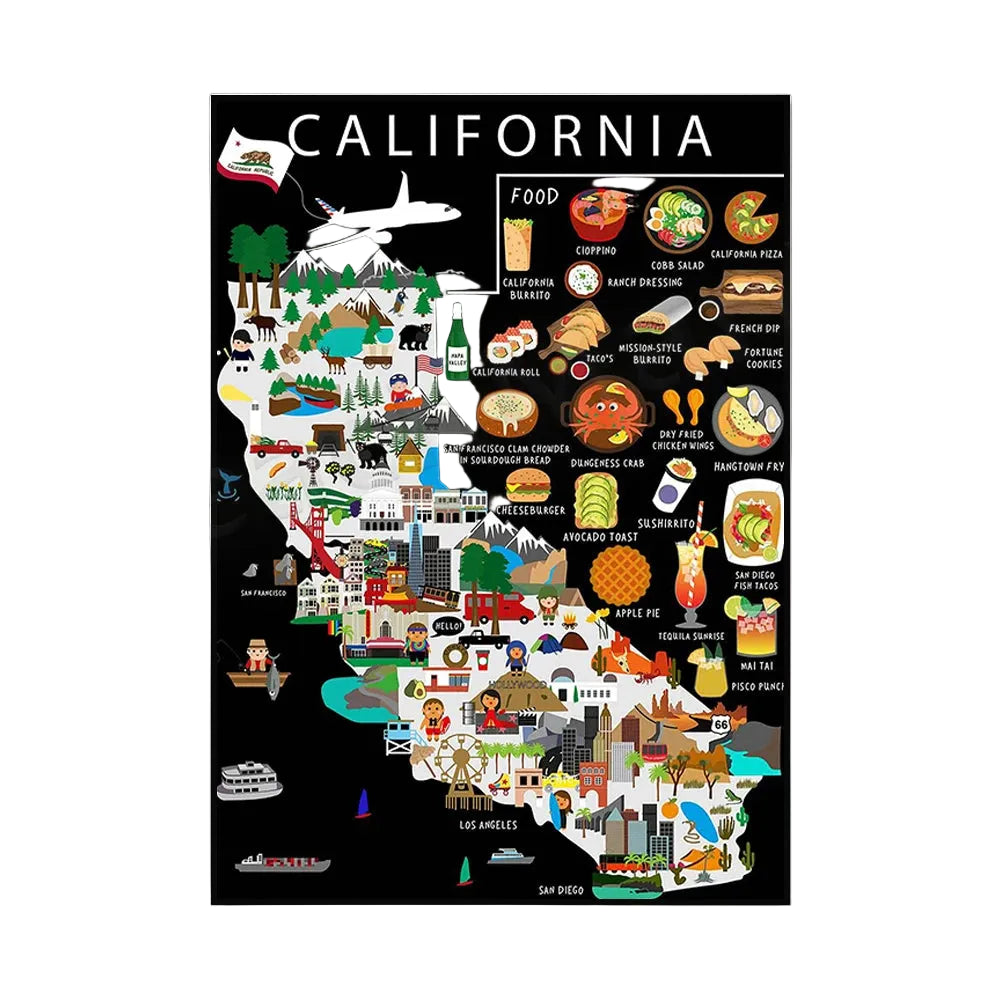 Poster Carte Gastronomique & Culturelle de Californie