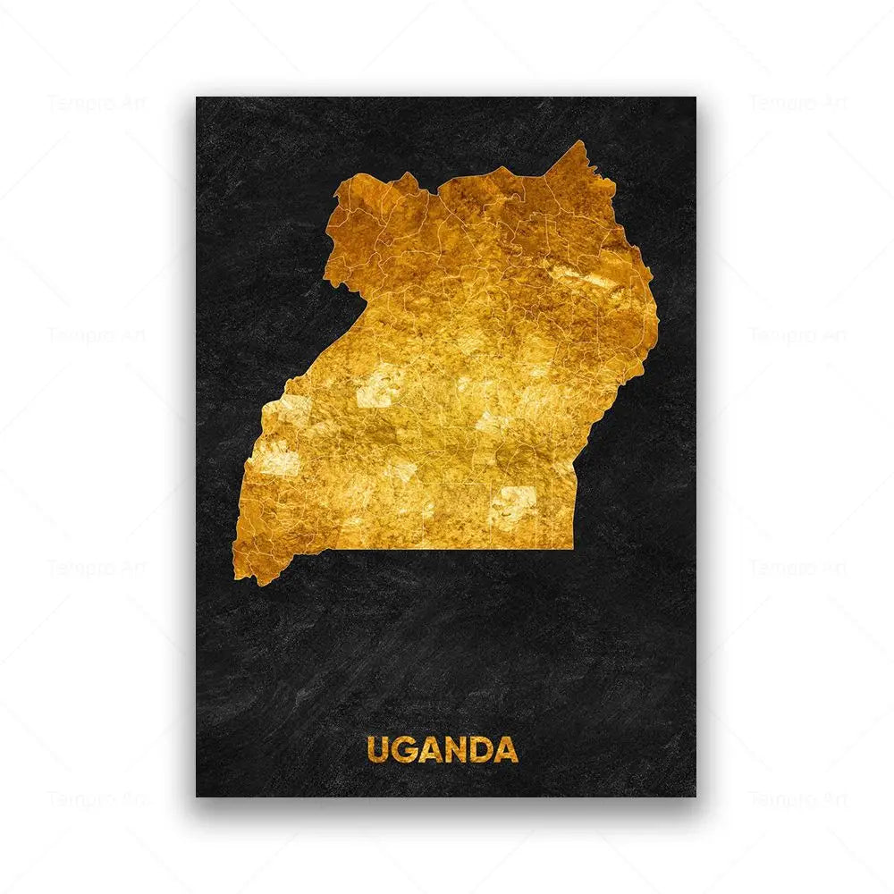 Tableau Carte en Noir et Or - Uganda