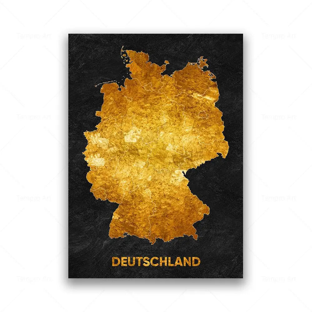 Tableau Carte en Noir et Or - Allemagne