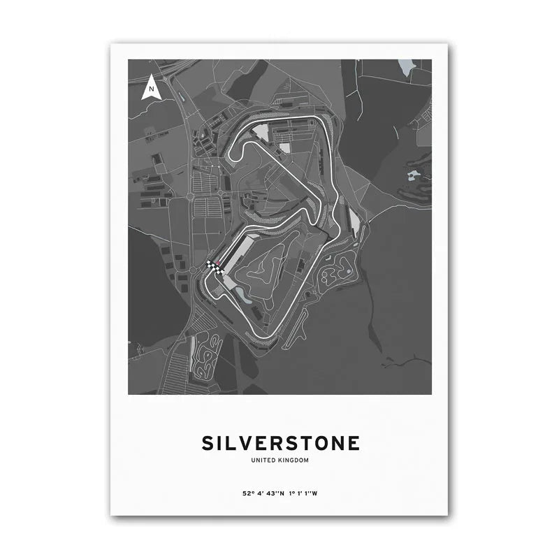Affiche F1 – Carte du Circuit de Silverstone - Royaume-Uni