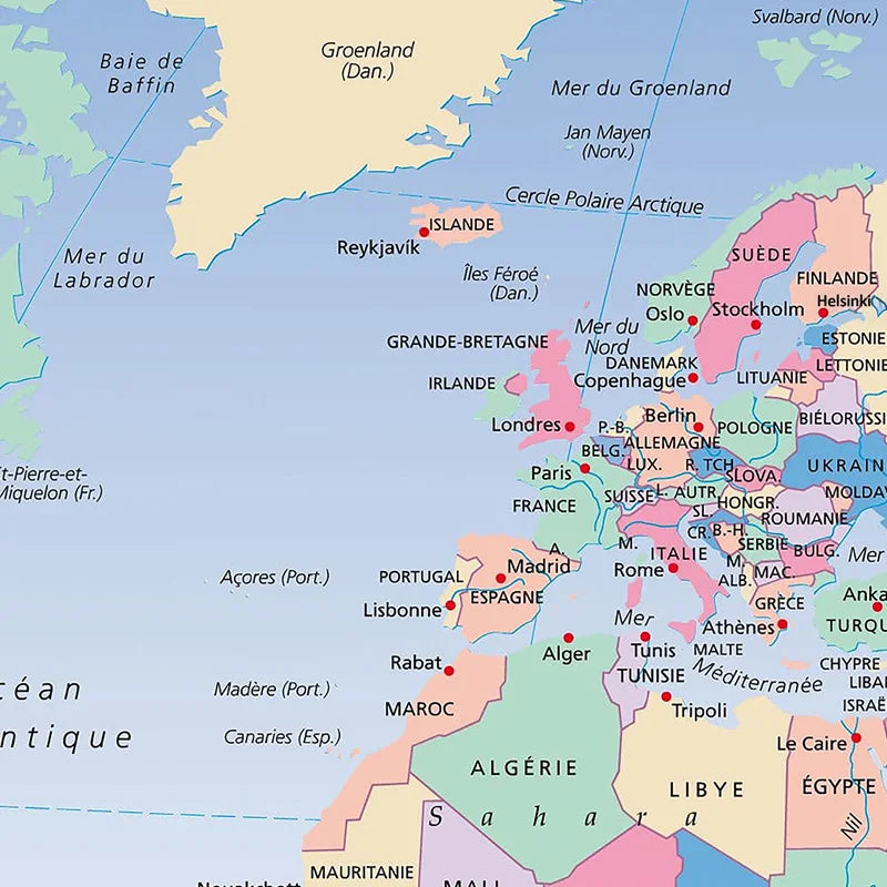 Poster Carte du Monde Vintage Français – Affiche Murale Décorative 120x80cm & 100x70cm