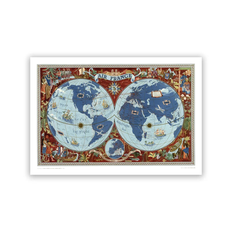 Affiche Carte du Monde Céleste en Français -  Double Hémisphère