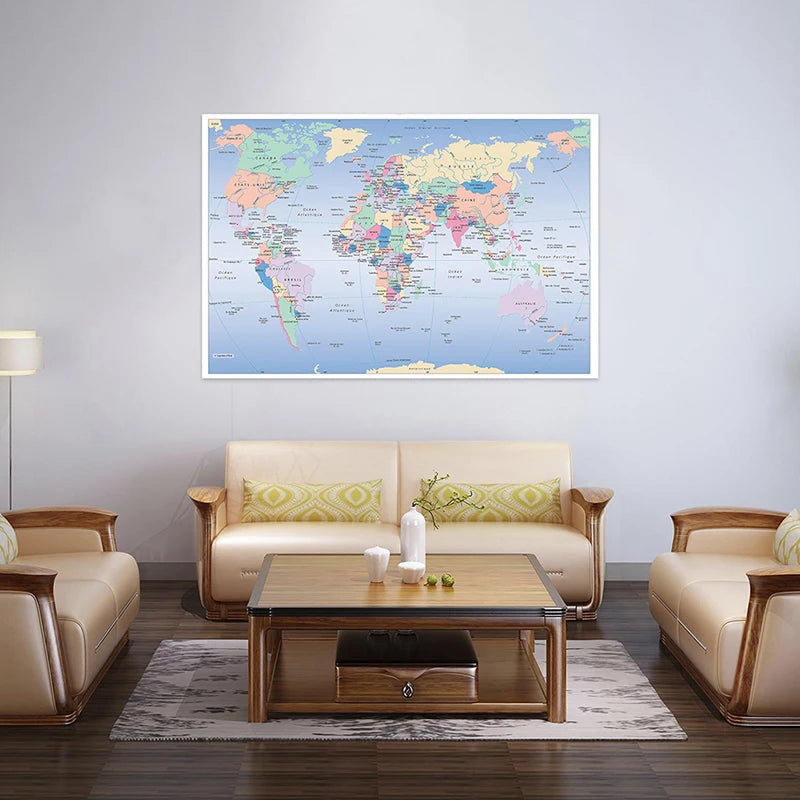 Poster Carte du Monde Vintage Français – Affiche Murale Décorative 120x80cm & 100x70cm