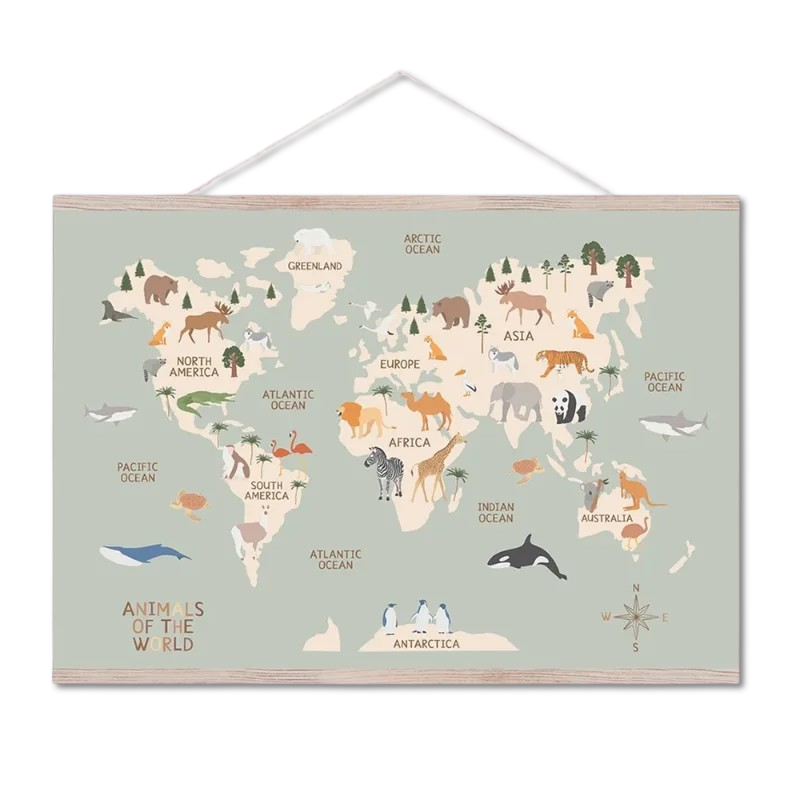 Poster éducatif Carte du Monde des Animaux