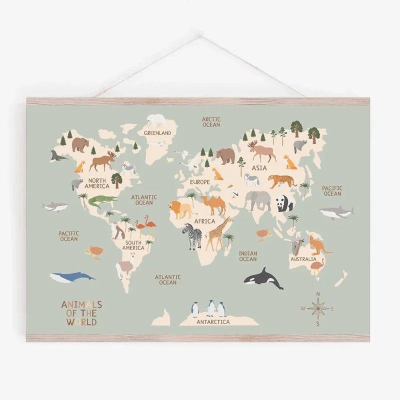 Poster éducatif Carte du Monde des Animaux