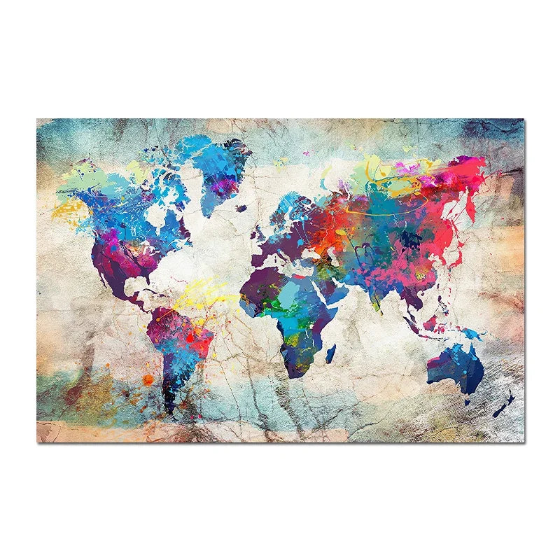 Carte du Monde décorative moderne – Poster murale design multicolore