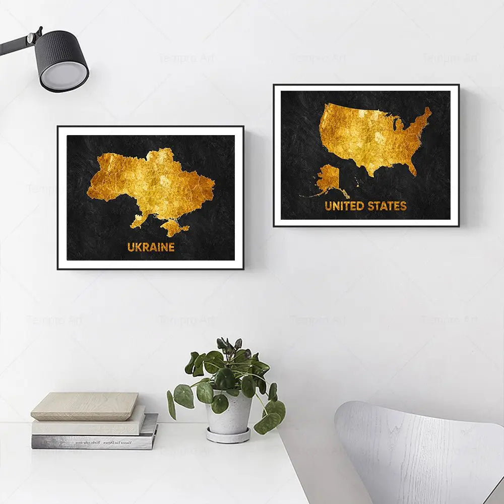 Tableau Carte en Noir et Or - Etats-Unis