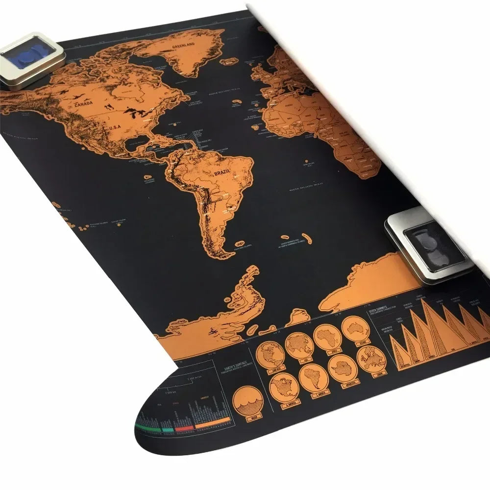 Carte du Monde à Gratter noire et dorée, pour suivre vos voyages