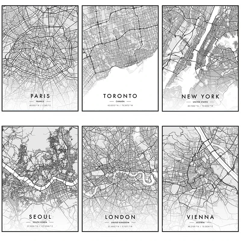 Carte de New Yo – Affiche Murale en Noir et Blanc