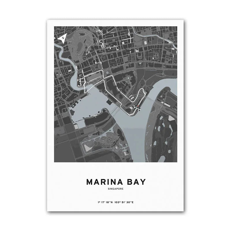 Affiche F1 – Carte du Circuit de Marina Bay - Singapour
