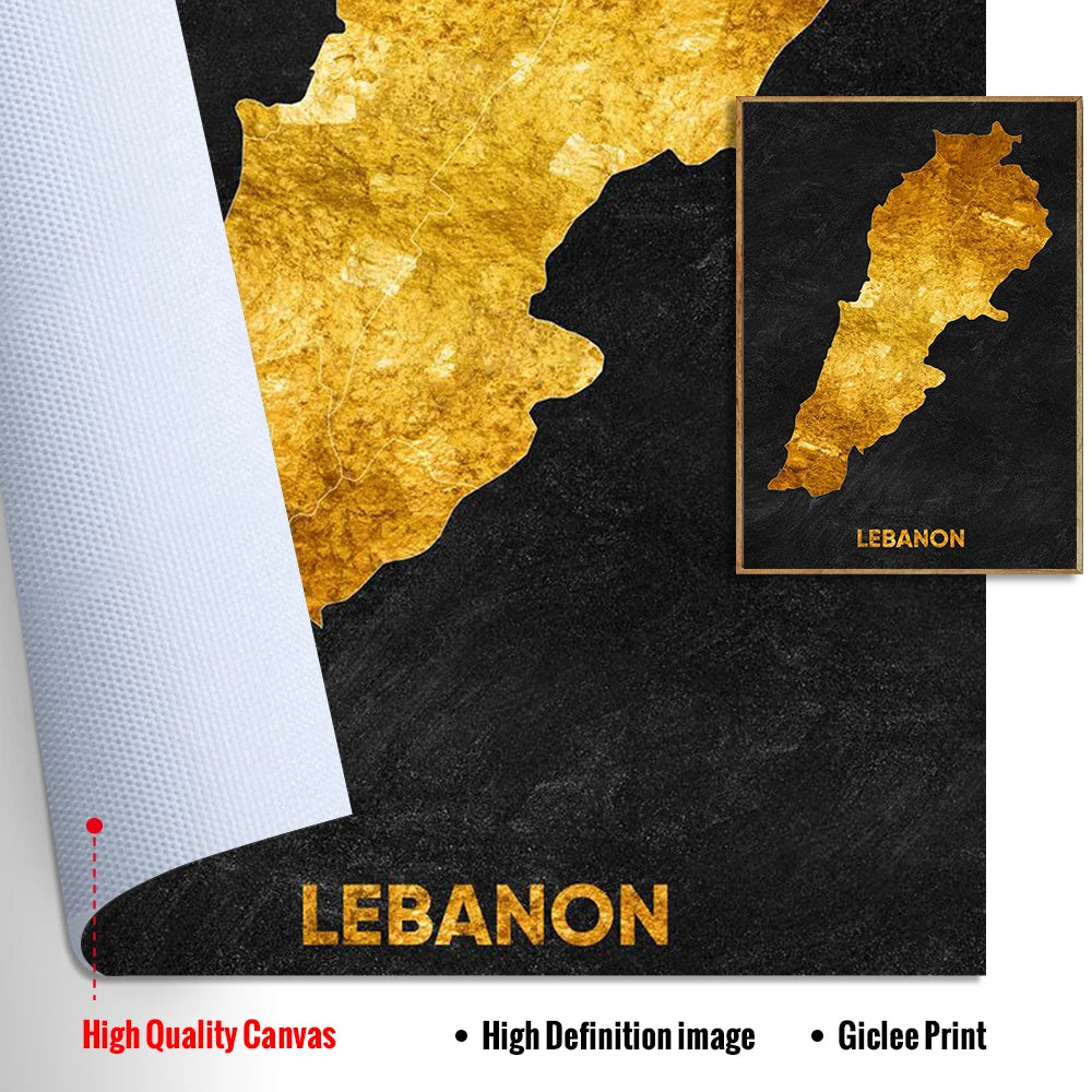 Tableau Carte en Noir et Or - Liban