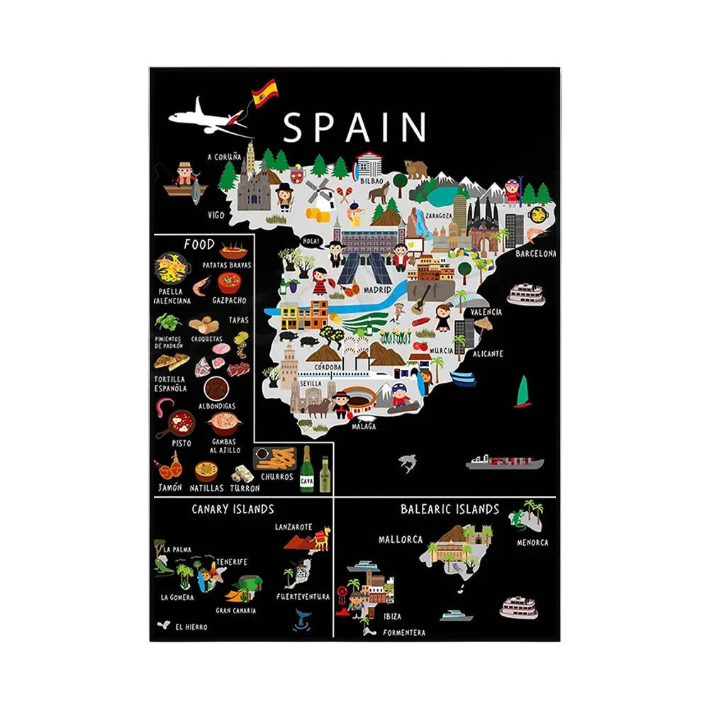 Poster Carte Gastronomique & Culturelle d'Espagne