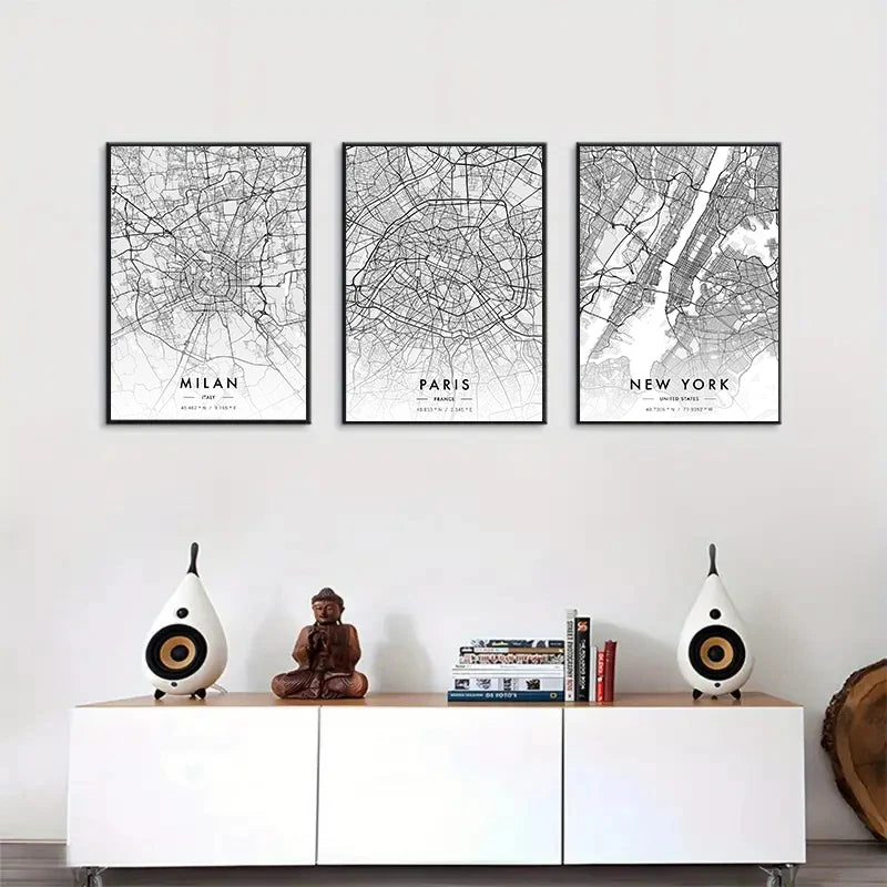 Carte de New Yo – Affiche Murale en Noir et Blanc