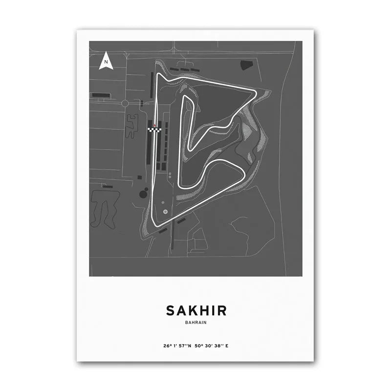 Affiche F1 – Carte du Circuit de Sakhir - Bahrain