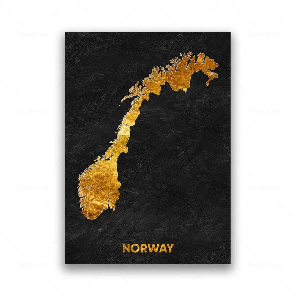 Tableau Carte en Noir et Or - Norvège