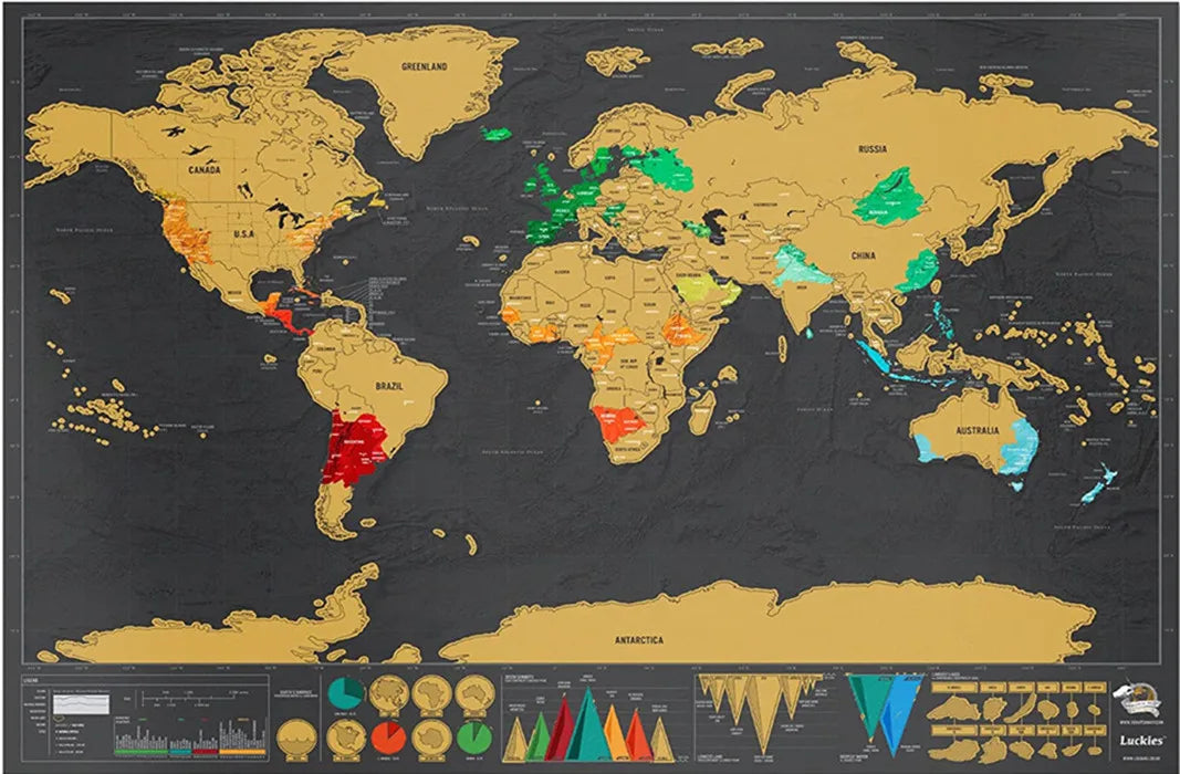 Carte du Monde à Gratter noire et dorée, pour suivre vos voyages