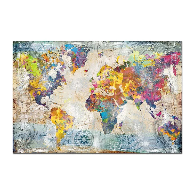 Carte du Monde décorative moderne – Poster murale design multicolore
