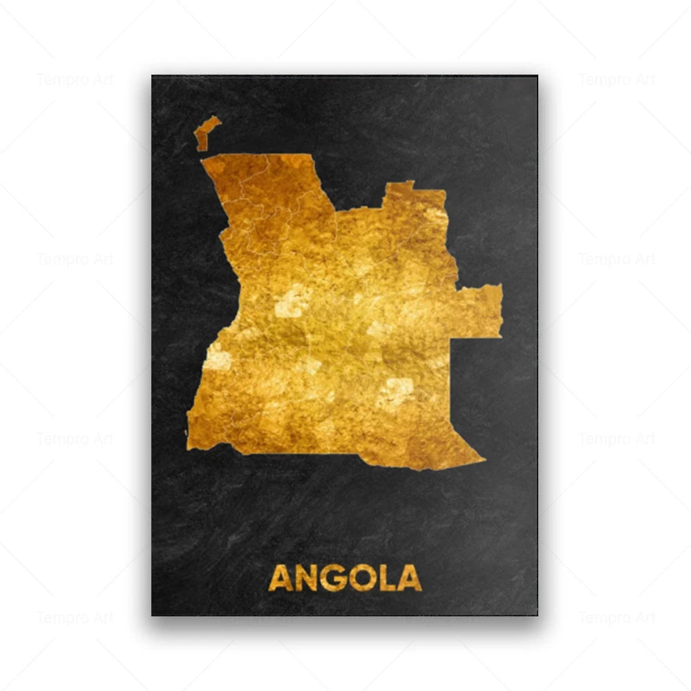Tableau Carte en Noir et Or - Angola