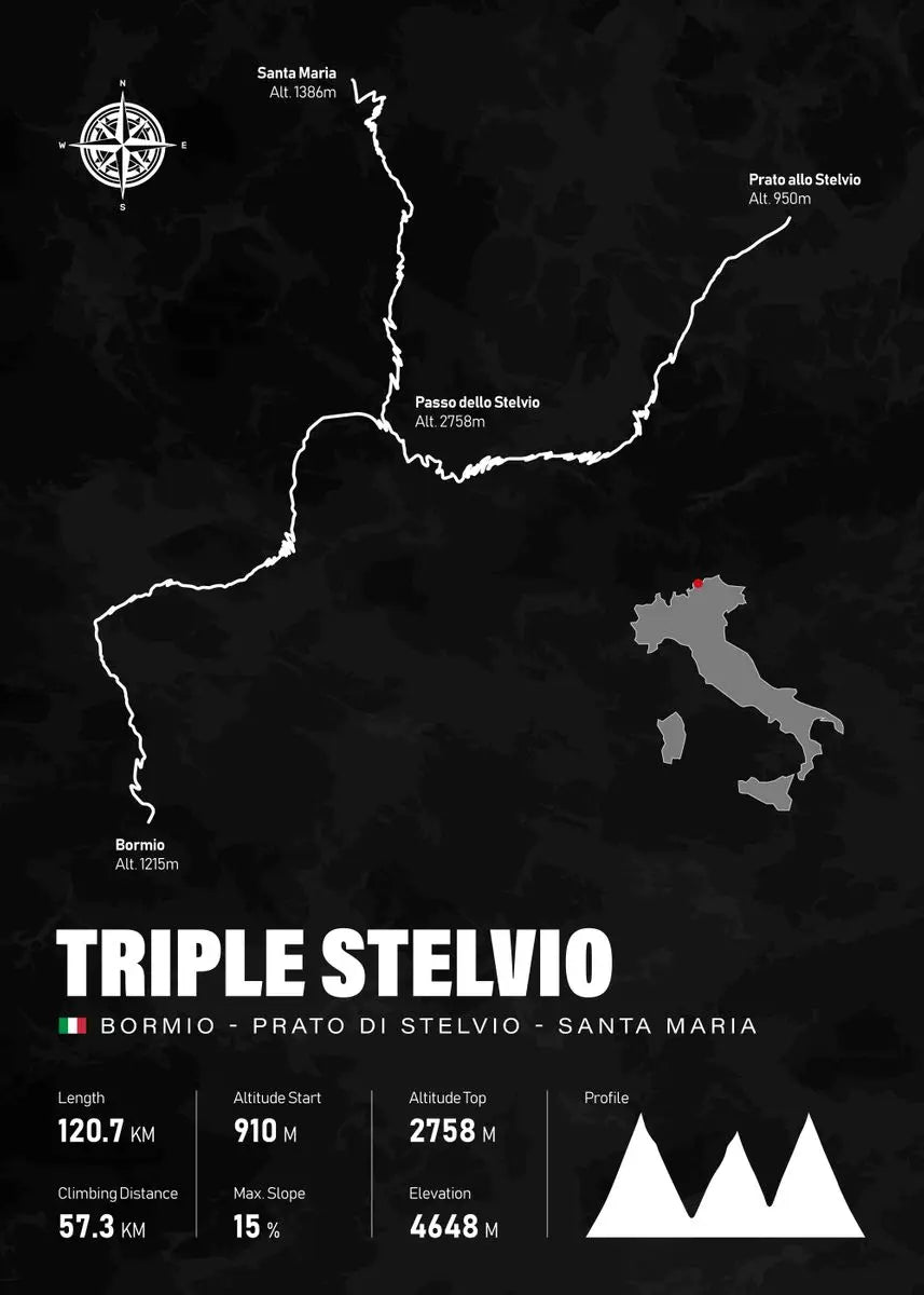 Poster du Triple Stelvio à vélo - Affiche cyclisme