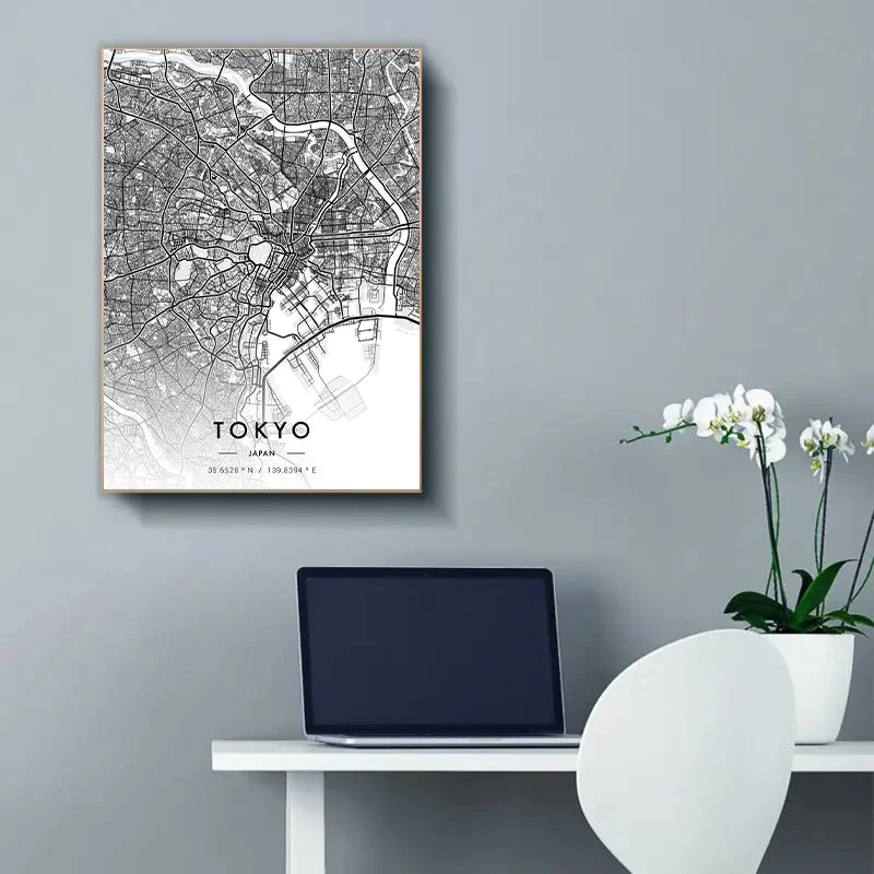 Carte de New Yo – Affiche Murale en Noir et Blanc