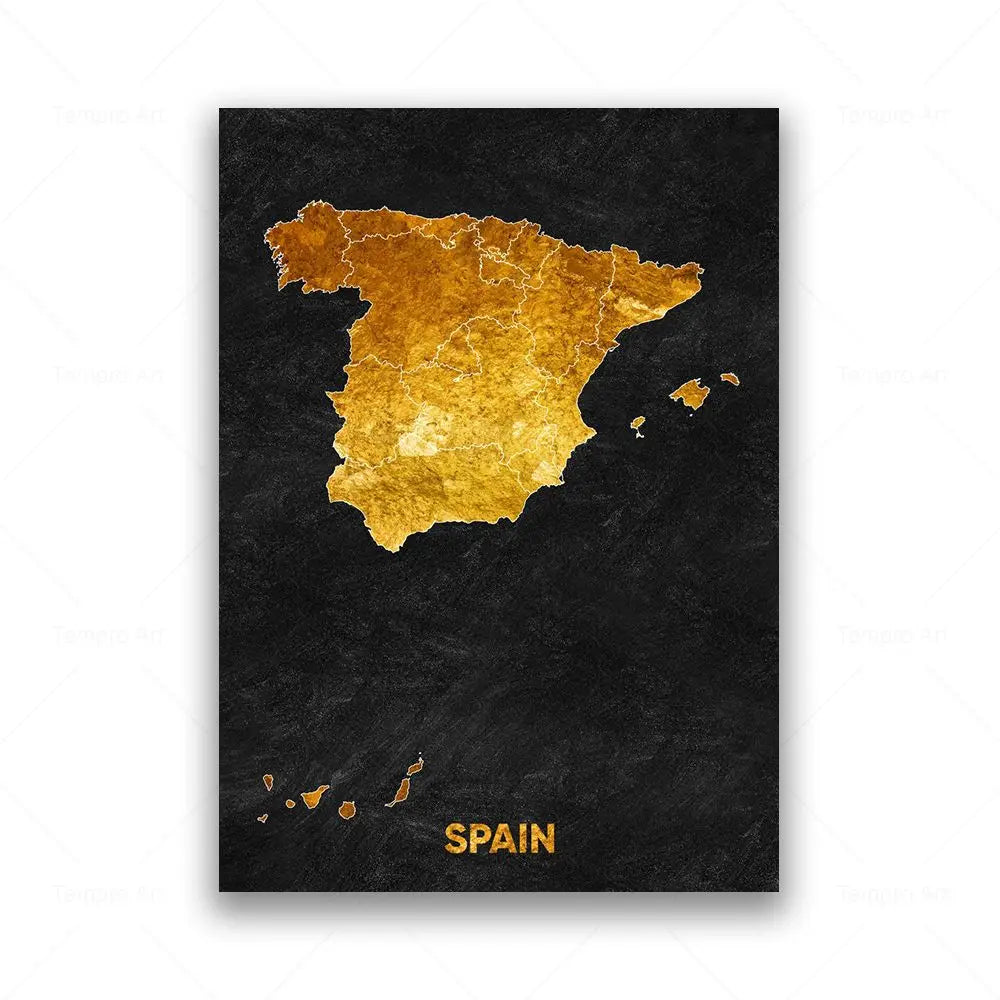 Tableau Carte en Noir et Or - Espagne