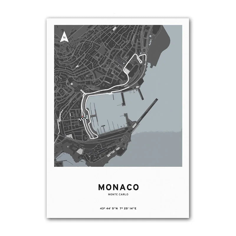 Affiche F1 – Carte du Circuit de Monte Carlo - Monaco