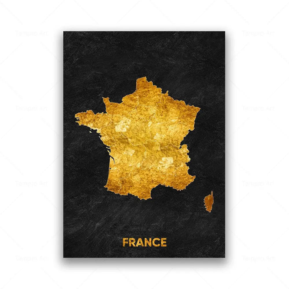 Tableau Carte en Noir et Or - France