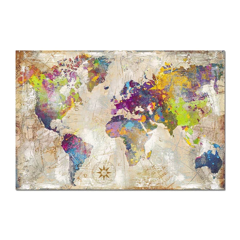 Carte du Monde décorative moderne – Poster murale design multicolore
