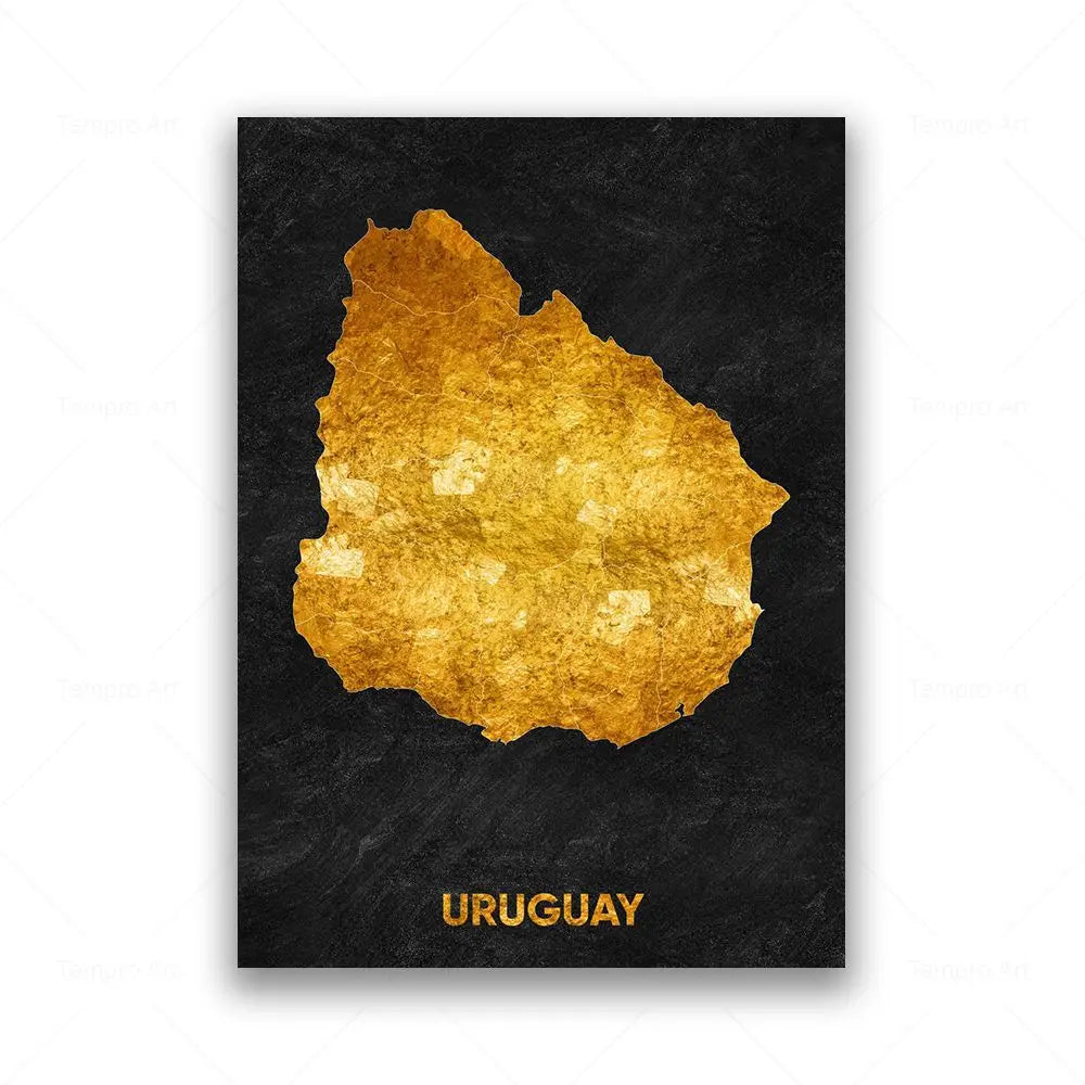 Tableau Carte en Noir et Or - Uruguay