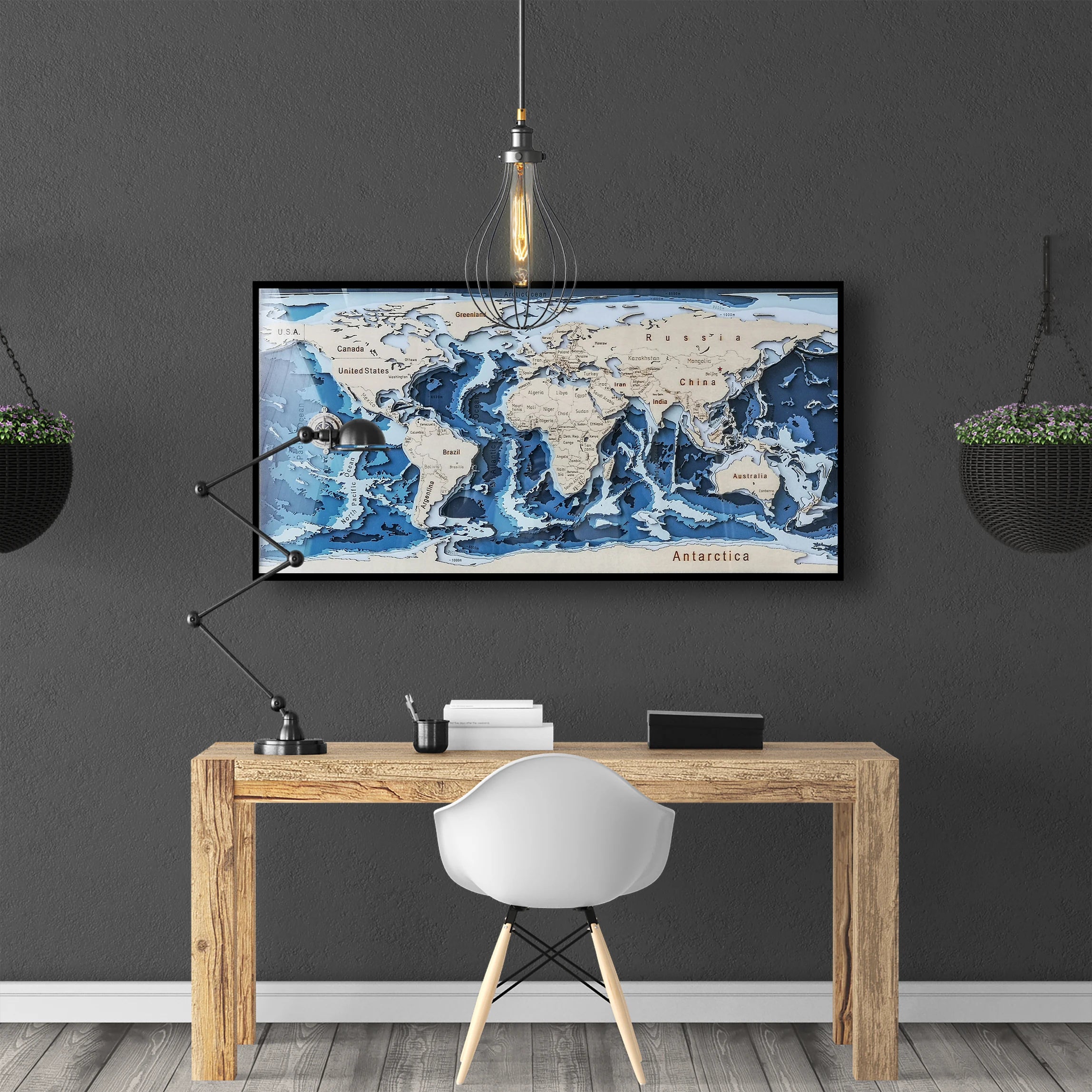 Carte du Monde et fonds marins 3D en Bois